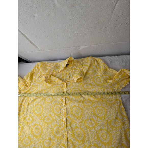 Talbots Top Womens Plus 3X Yellow Floral Roll tab Sleeve‎ Button Up Artsy Blouse - Picture 5 of 8